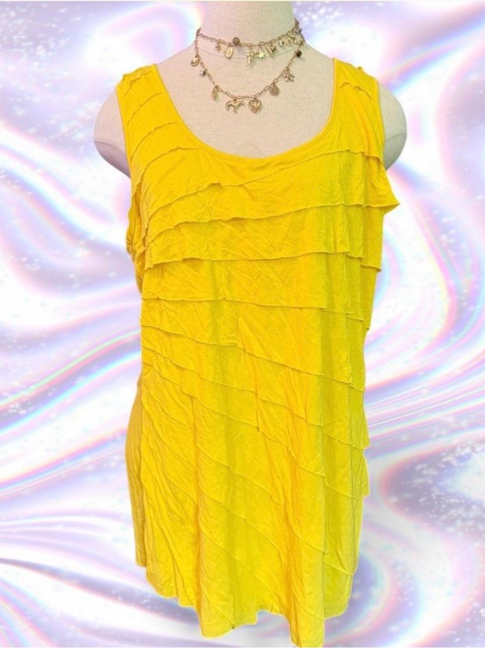 Cable & Gauge Yellow Ruffle Tiered Tank Top